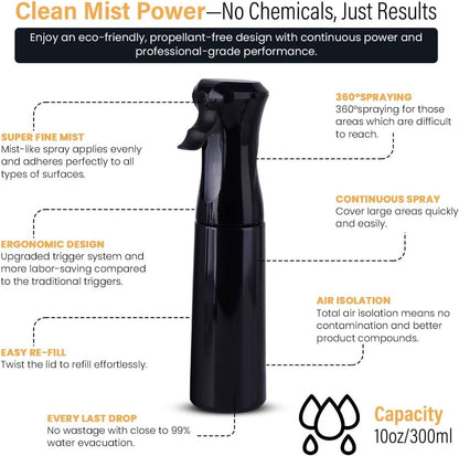 Continuous Spray Bottle with Ultra Fine Mist - Black