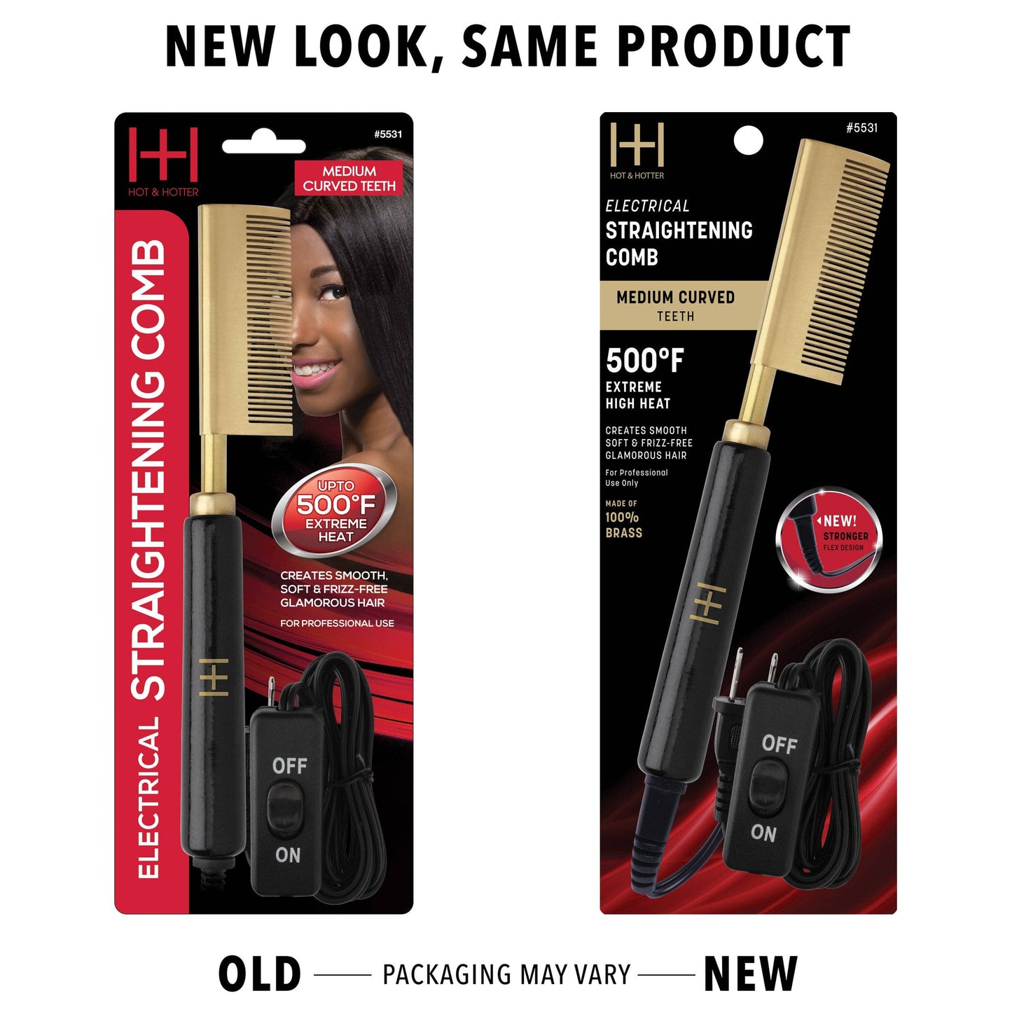 Hot & Hotter Electric Straightening Comb Medium Curved Teeth, 1 Count, Black & Gold: Default Title