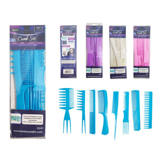 Combs 8Pc 8.25"L 4 Colors;Pink,Blue,Yellow,Purple