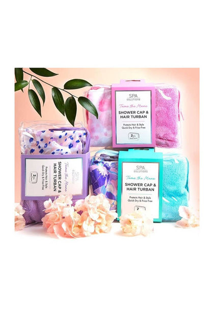CALA 69256 Floral Shower Cap & Hair Turban Set w/ Pouch - 6