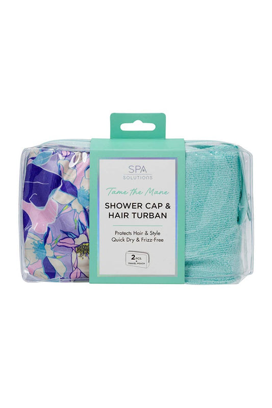 CALA 69256 Floral Shower Cap & Hair Turban Set w/ Pouch - 6