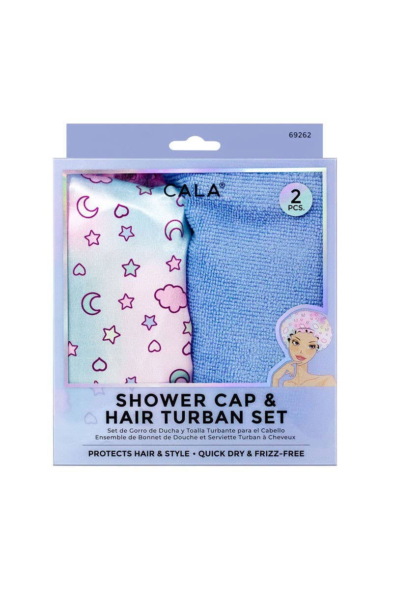 CALA 69262 Star Moon 2pc Shower Cap & Hair Turban Set - 6set