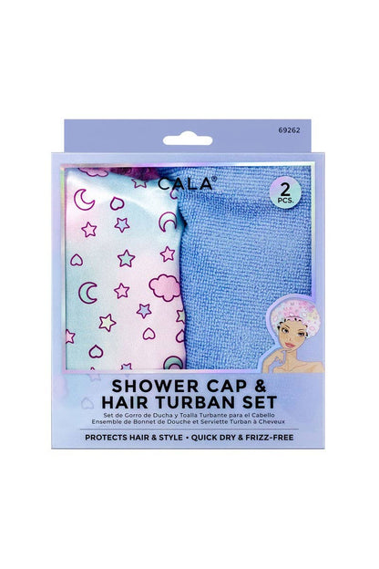 CALA 69262 Star Moon 2pc Shower Cap & Hair Turban Set - 6set