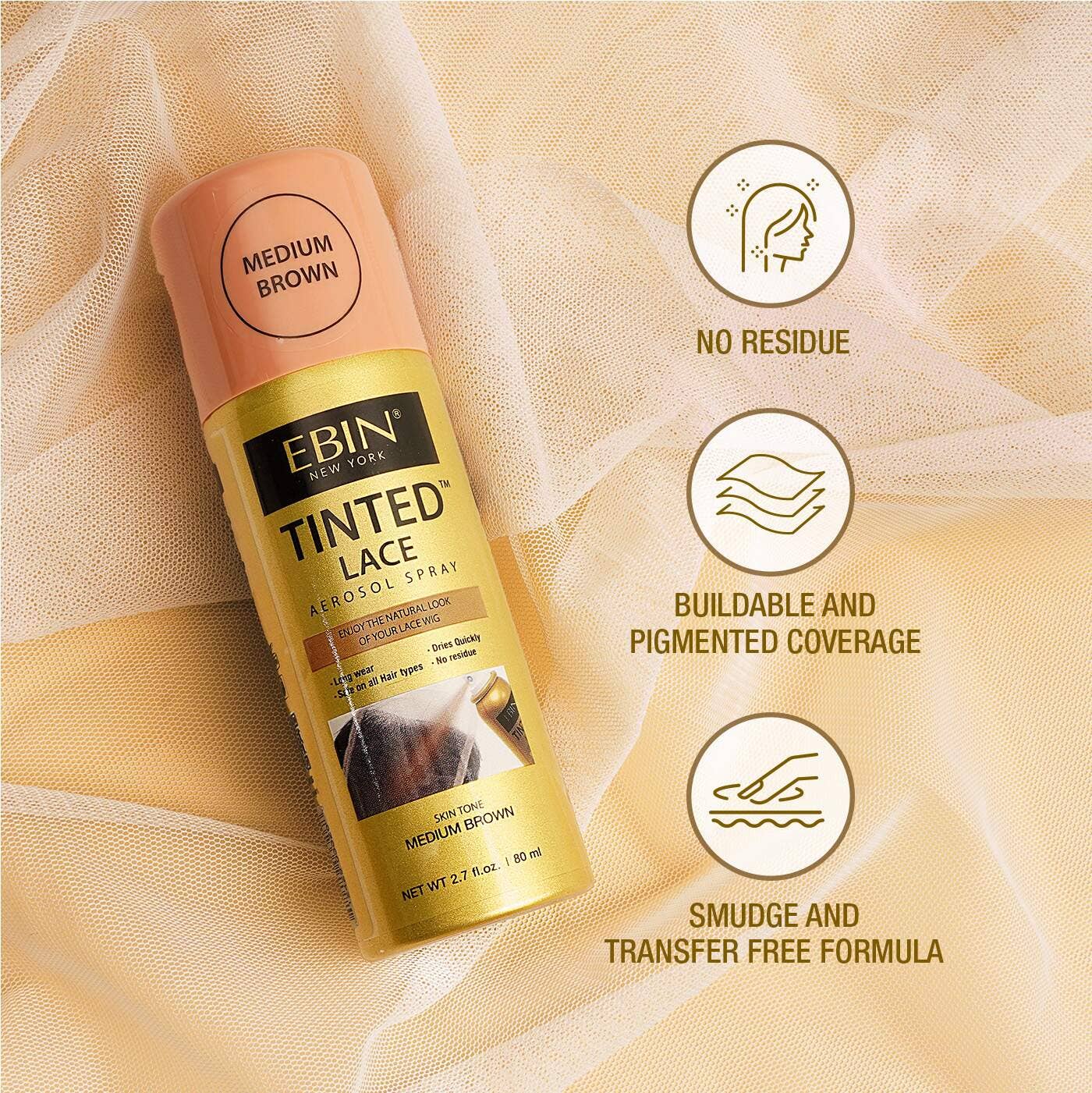 Tinted Lace Aerosol Spray 5.07oz/150ml: Medium Brown
