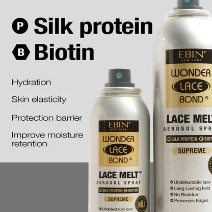 EBIN NEW YORK Wonder Lace Bond Lace Melt Aerosol Spray Silk Protein + Biotin 6.08Fl oz
