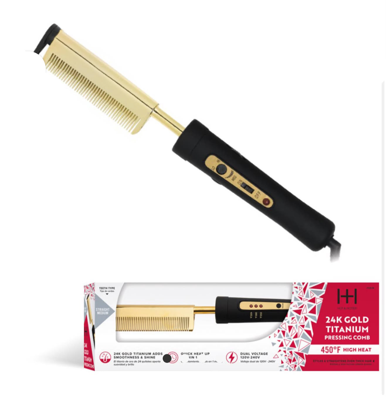 Hot & Hotter Electric Pressing Comb Medium Straight Teeth