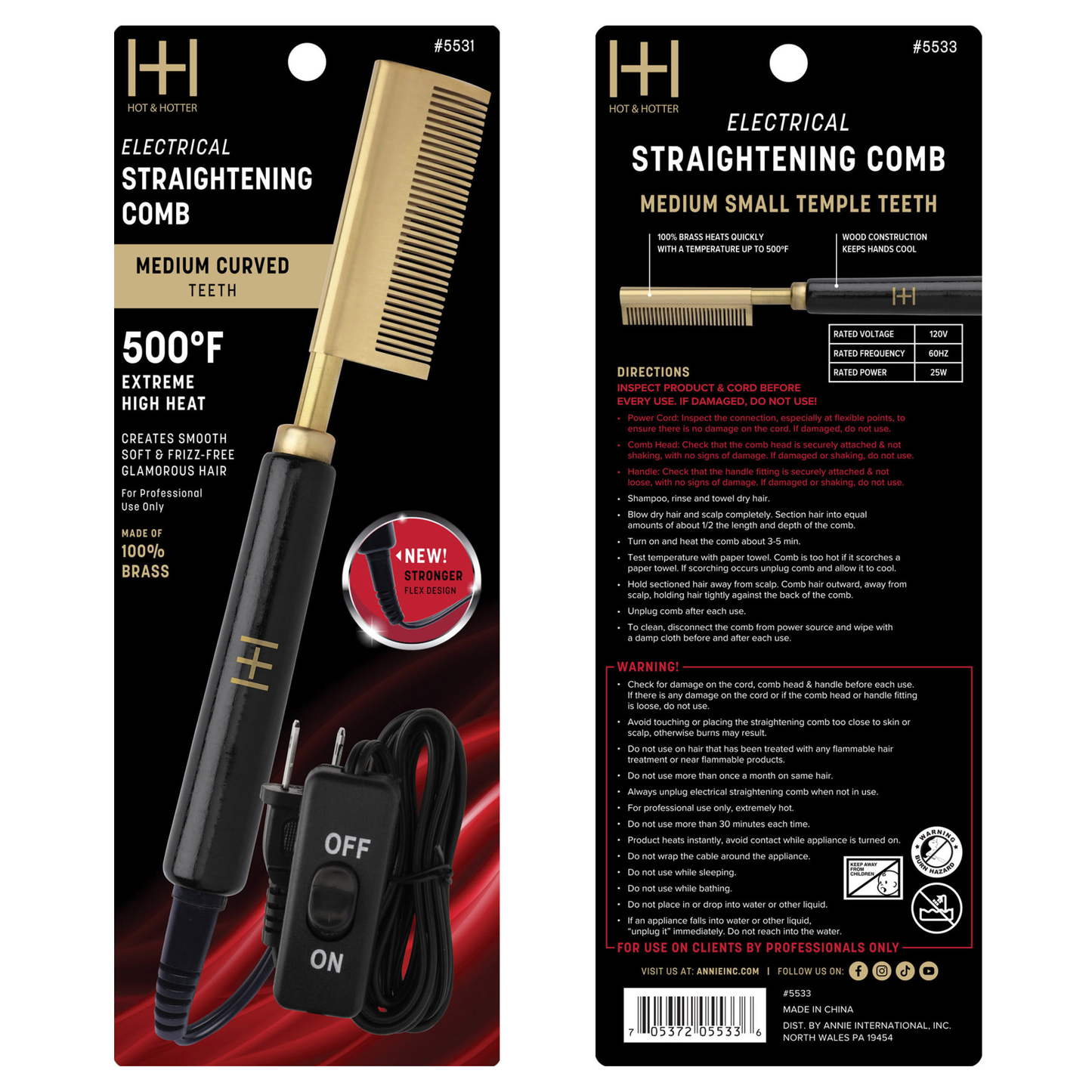 Hot & Hotter Electric Straightening Comb Medium Curved Teeth, 1 Count, Black & Gold: Default Title