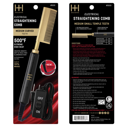 Hot & Hotter Electric Straightening Comb Medium Curved Teeth, 1 Count, Black & Gold: Default Title