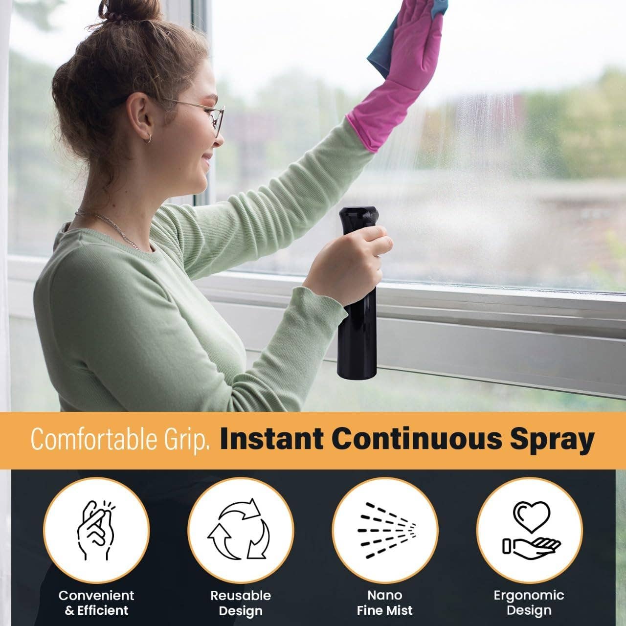 Continuous Spray Bottle with Ultra Fine Mist - Black