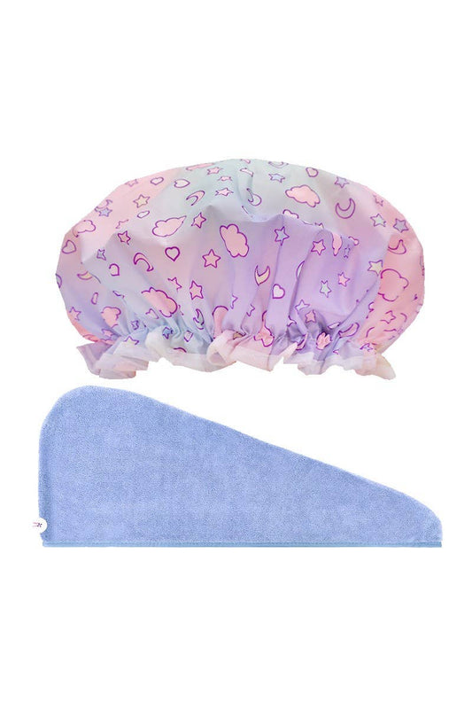 CALA 69262 Star Moon 2pc Shower Cap & Hair Turban Set - 6set