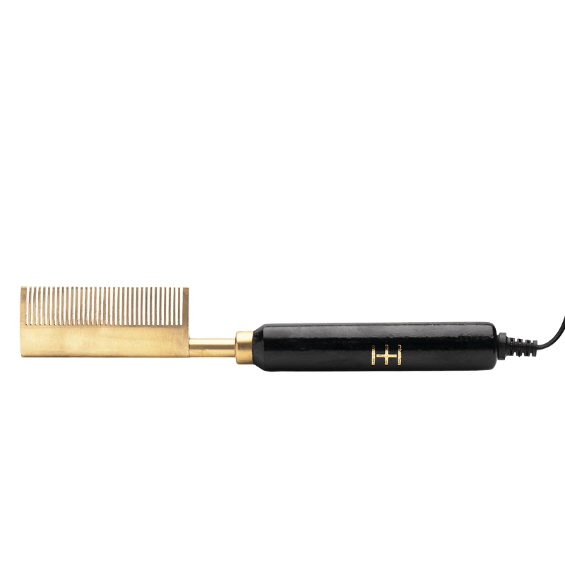 Hot & Hotter Electric Straightening Comb Medium Curved Teeth, 1 Count, Black & Gold: Default Title