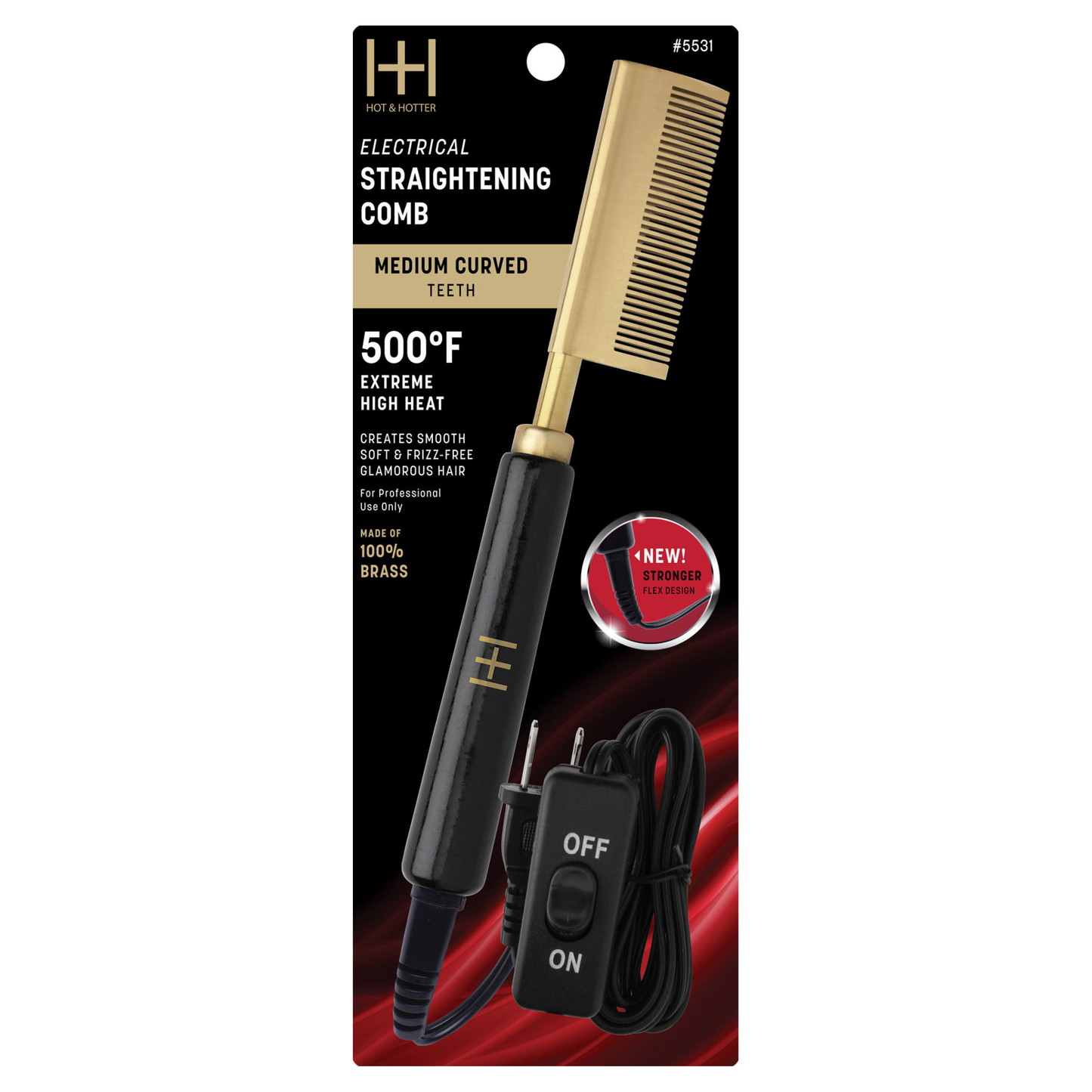 Hot & Hotter Electric Straightening Comb Medium Curved Teeth, 1 Count, Black & Gold: Default Title